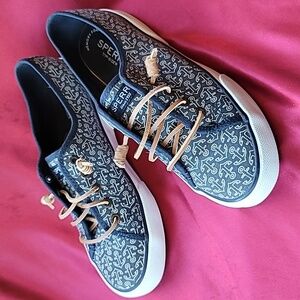 SPERRY womens CREST sz7 lace up RARE ANCHORS sneaker nautical boat shoe …